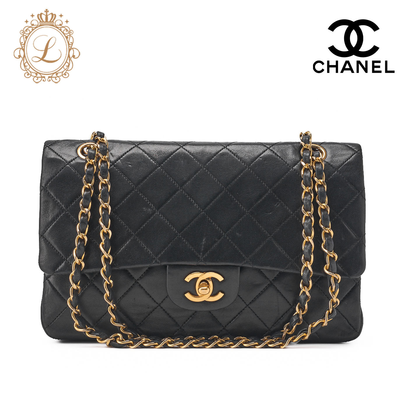 CHANEL Chain Shoulder Bag Matelasse Lambskin Black Gold-Tone Hardware Pre-Owned - Vintage La Charme