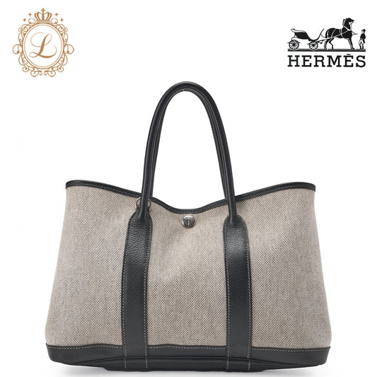 HERMES Garden Party TPM Tote Bag Toile Offiche Black Silver-Tone Hardware Pre-Owned - Vintage La Charme