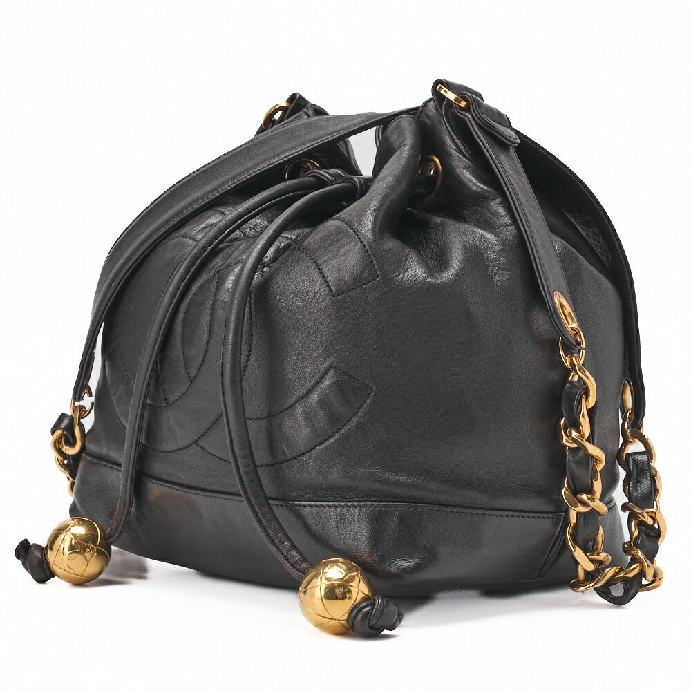 CHANEL Shoulder Bag Drawstring Type Coco Mark Lambskin Black Gold-Tone Hardware Pre-Owned - Vintage La Charme