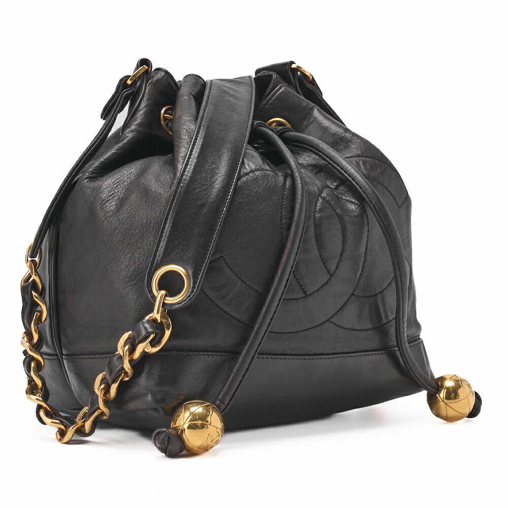 CHANEL Shoulder Bag Drawstring Type Coco Mark Lambskin Black Gold-Tone Hardware Pre-Owned - Vintage La Charme