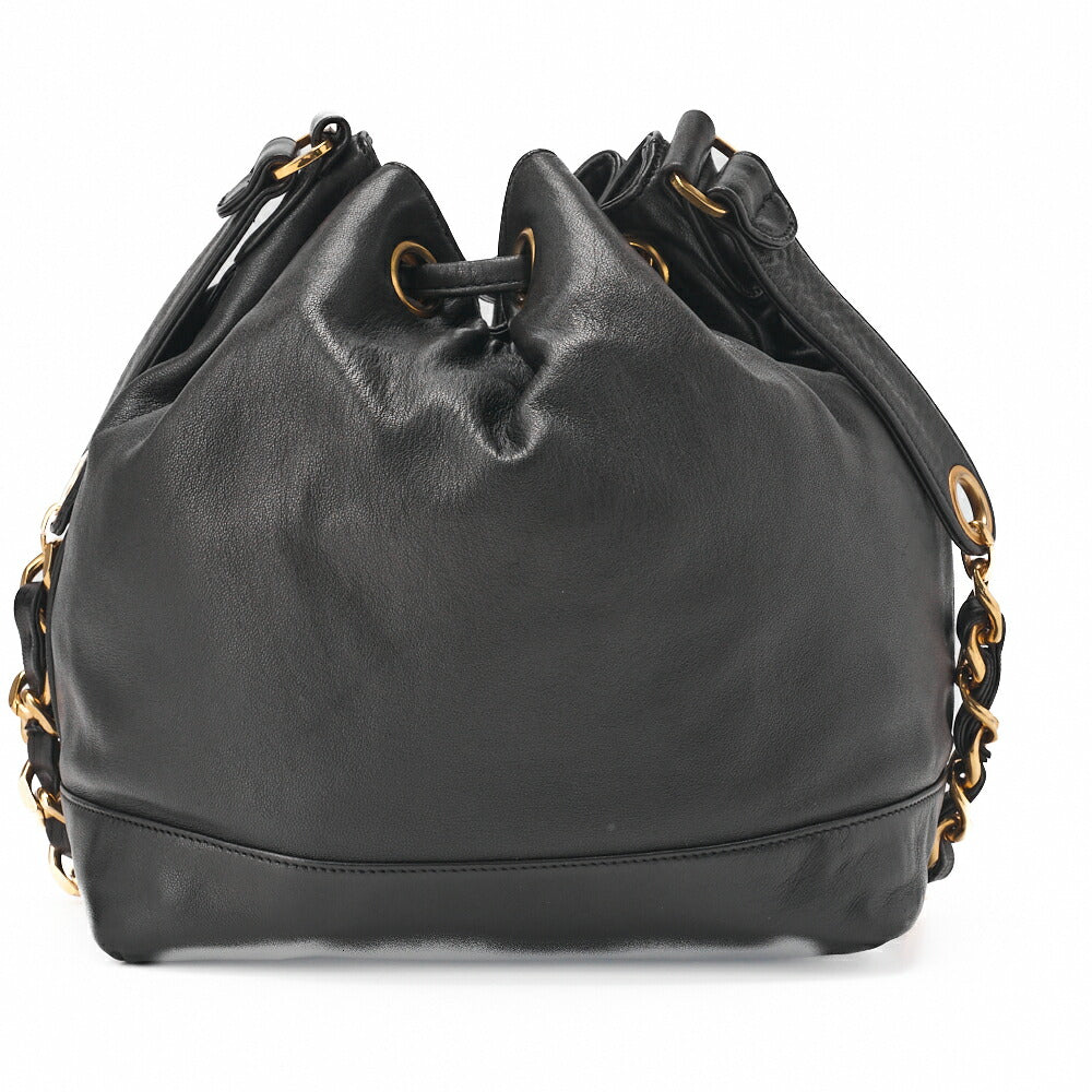 CHANEL Shoulder Bag Drawstring Type Coco Mark Lambskin Black Gold-Tone Hardware Pre-Owned - Vintage La Charme