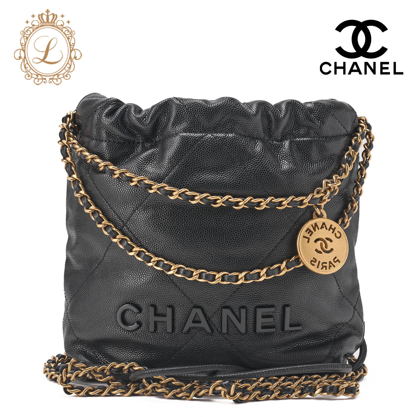 CHANEL Shoulder Bag, Matelasse, Chain Shoulder, Caviar Leather, Black, Gold-Tone Hardware, Pre-Owned - Vintage La Charme