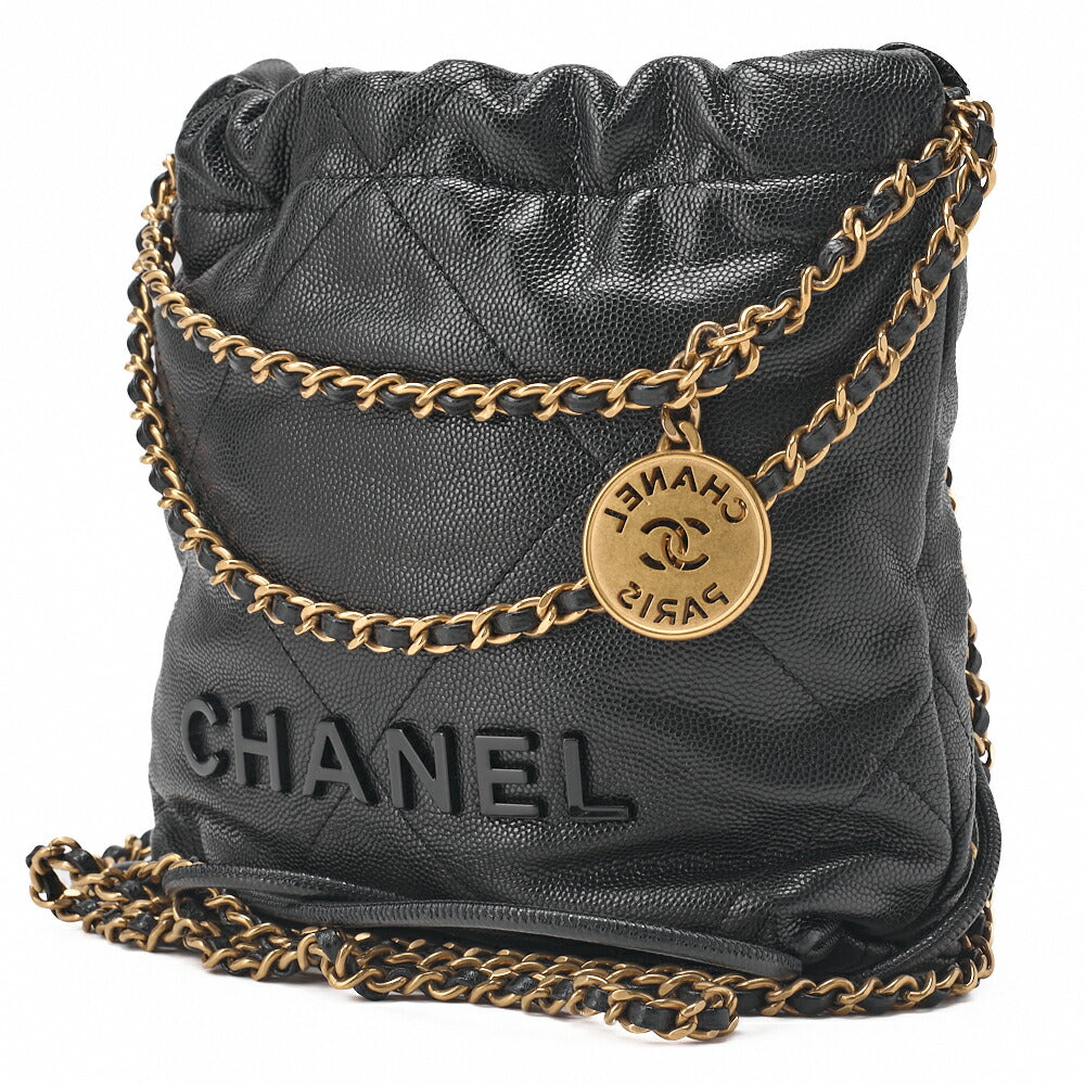 CHANEL Shoulder Bag, Matelasse, Chain Shoulder, Caviar Leather, Black, Gold-Tone Hardware, Pre-Owned - Vintage La Charme