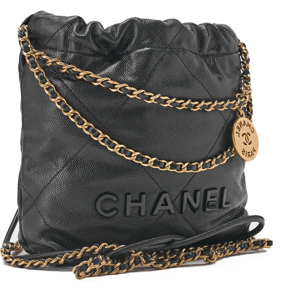 CHANEL Shoulder Bag, Matelasse, Chain Shoulder, Caviar Leather, Black, Gold-Tone Hardware, Pre-Owned - Vintage La Charme