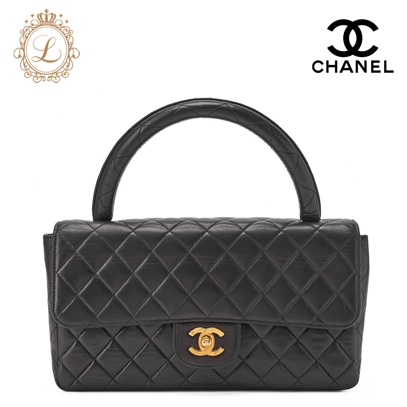 CHANEL Handbag Matelasse Coco Handle Lambskin Black Gold-Tone Hardware Pre-Owned - Vintage La Charme
