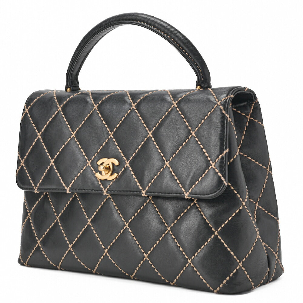 CHANEL Tote Bag, Coco Mark Wild Stitch Turn Lock, Calfskin, Black, Gold-Tone Hardware, Pre-Owned - Vintage La Charme