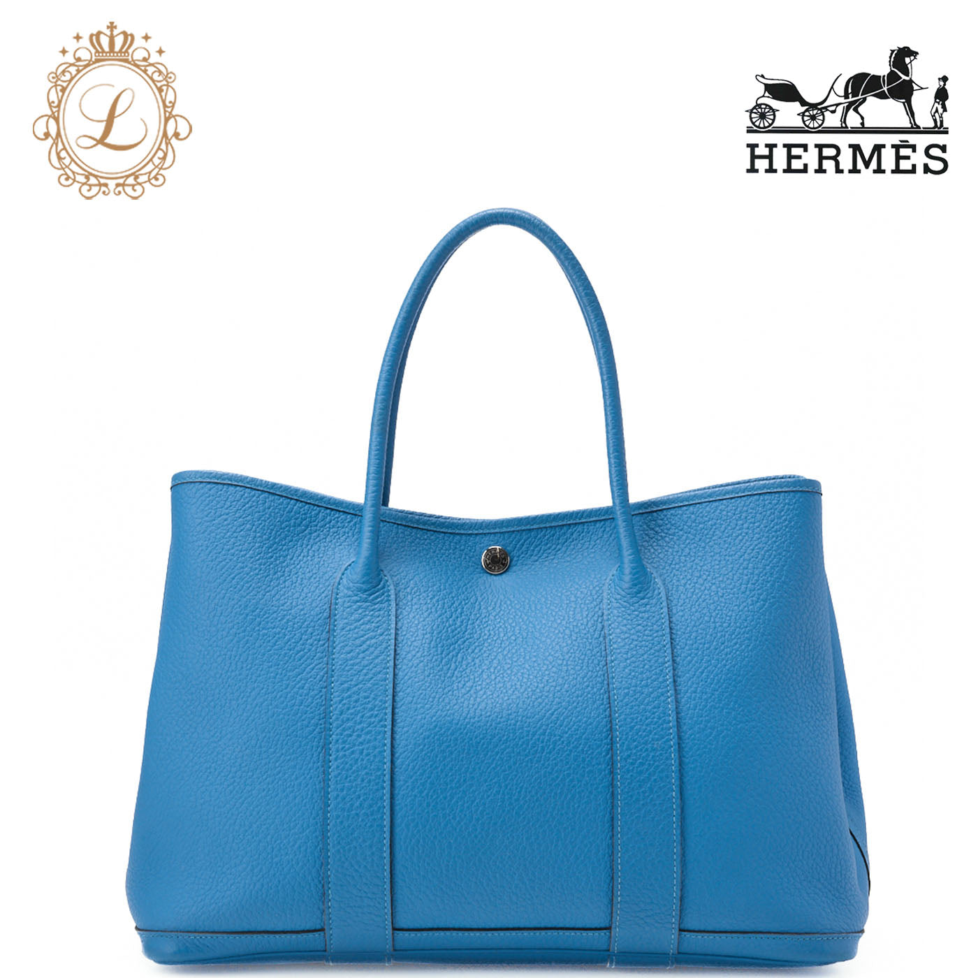 HERMES Garden Party PM Tote Bag, Negonda Leather, Turquoise, Silver-Tone Hardware, Pre-Owned - Vintage La Charme