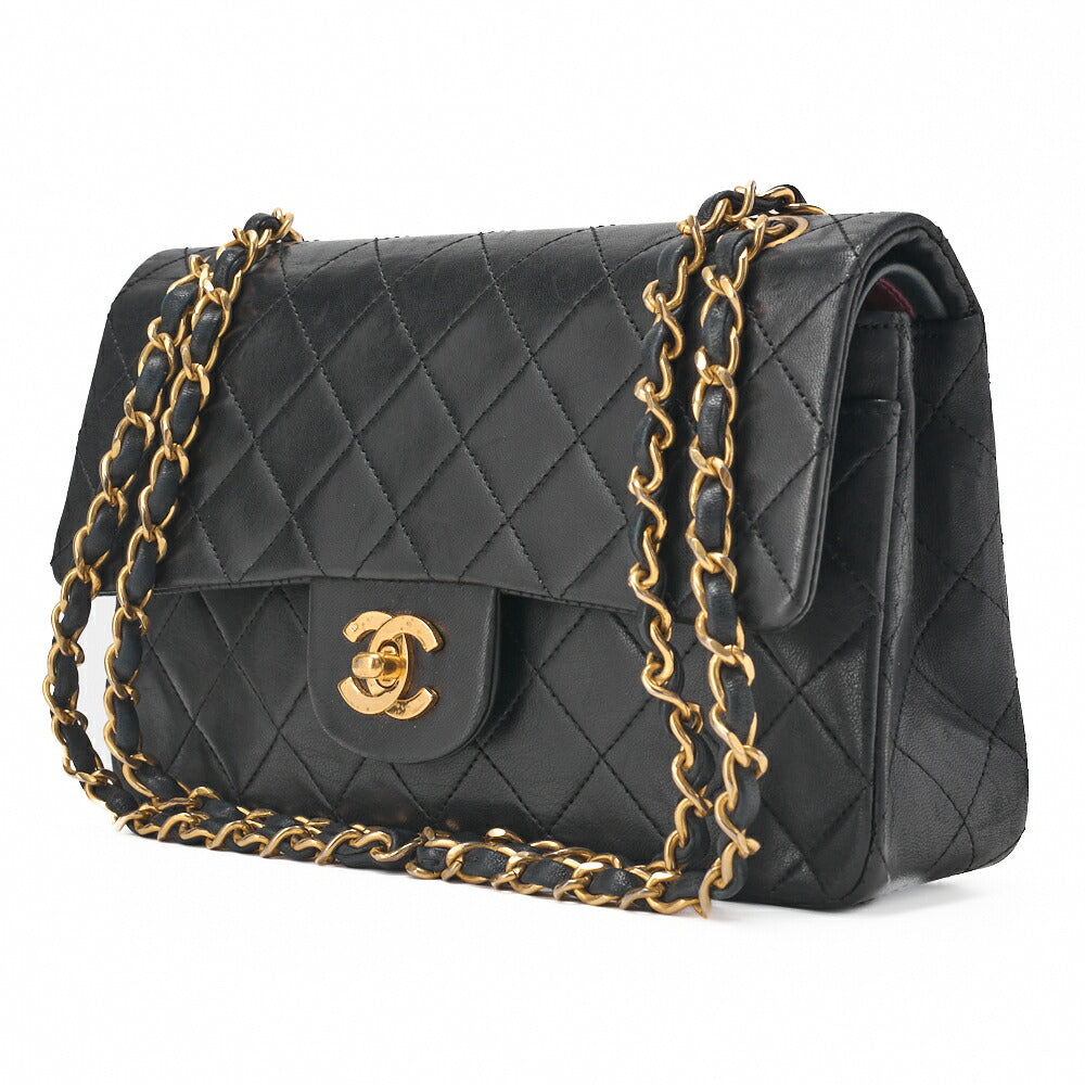 CHANEL Shoulder Bag Matelasse Double Flap Chain Lambskin Black Gold-Tone Hardware Pre-Owned - Vintage La Charme