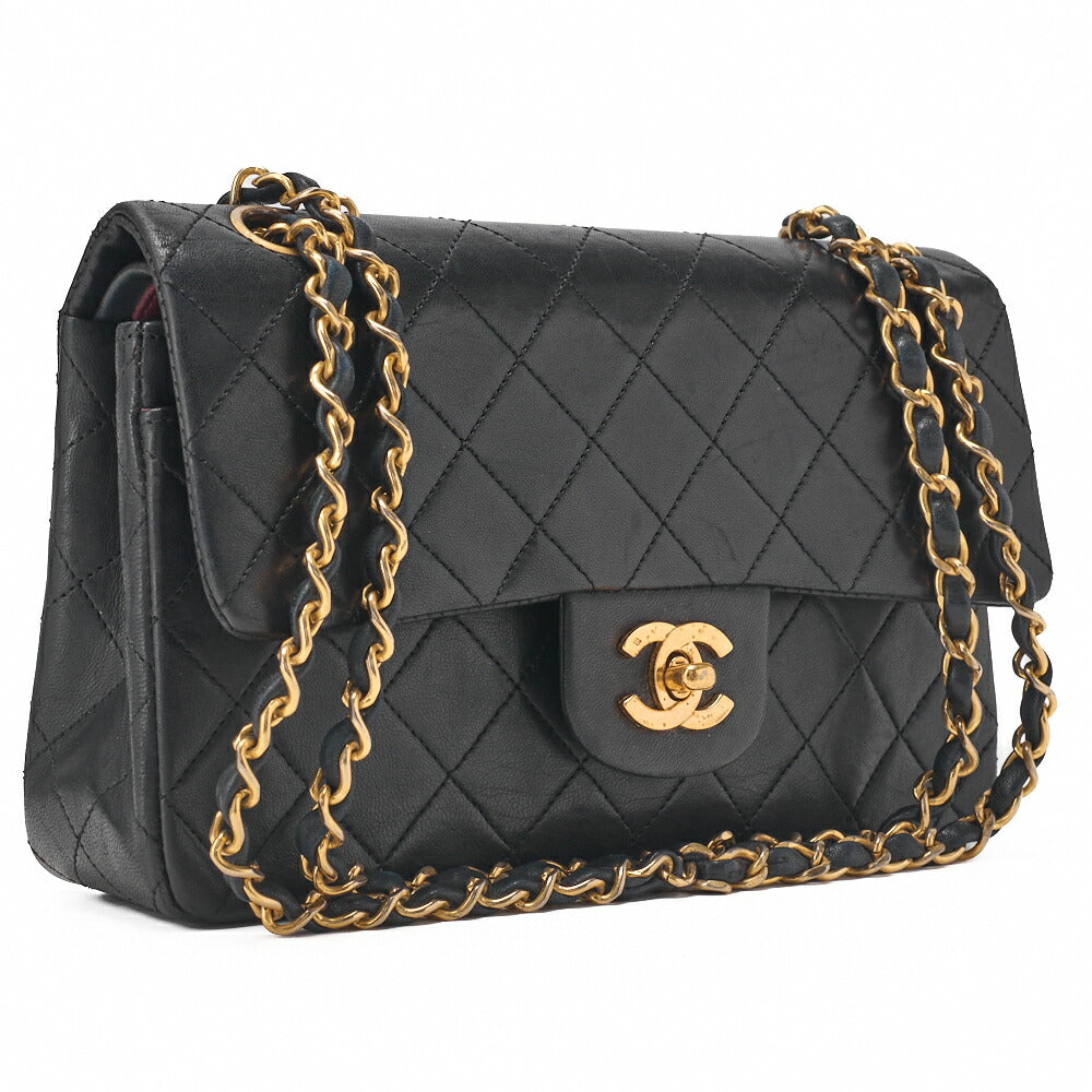 CHANEL Shoulder Bag Matelasse Double Flap Chain Lambskin Black Gold-Tone Hardware Pre-Owned - Vintage La Charme