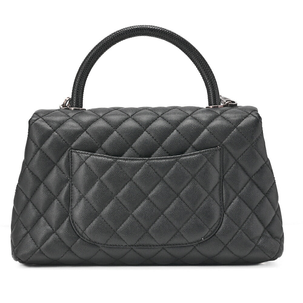 Chanel Shoulder Bag Matelasse Coco Handle 2WAY Caviar Skin Black Silver-Tone Hardware Pre-Owned - Vintage La Charme