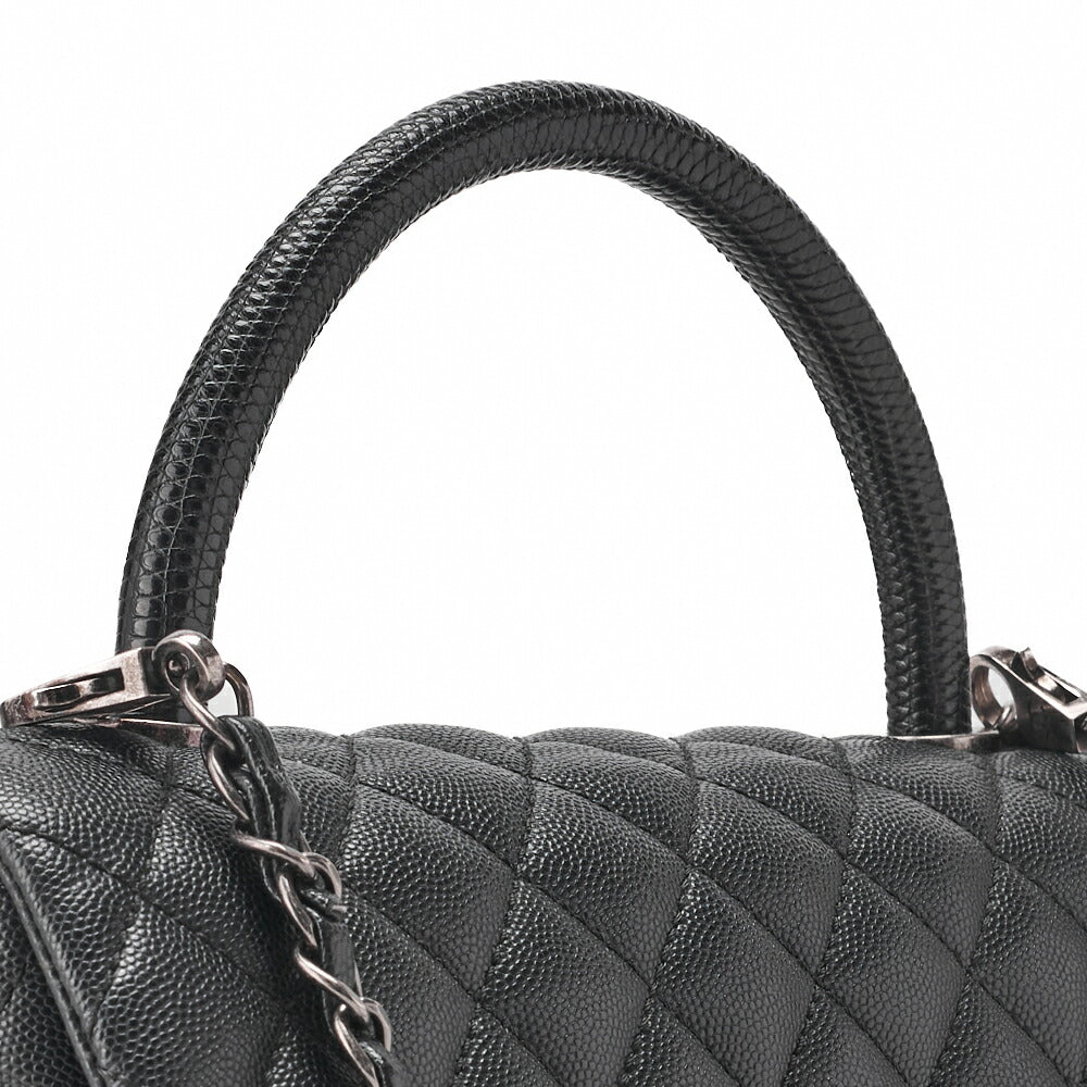 Chanel Shoulder Bag Matelasse Coco Handle 2WAY Caviar Skin Black Silver-Tone Hardware Pre-Owned - Vintage La Charme