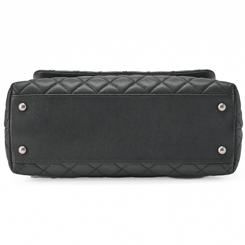 Chanel Shoulder Bag Matelasse Coco Handle 2WAY Caviar Skin Black Silver-Tone Hardware Pre-Owned - Vintage La Charme