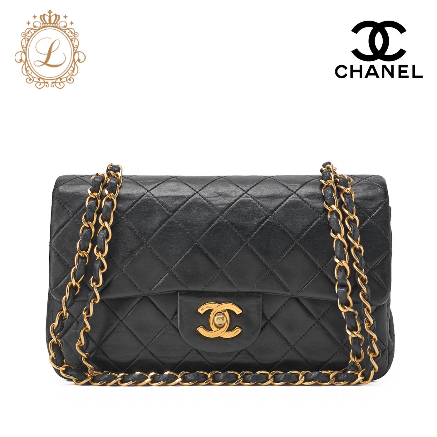 CHANEL Shoulder Bag Matelasse 23 Double Flap Chain Lambskin Black Gold-Tone Hardware Pre-Owned - Vintage La Charme