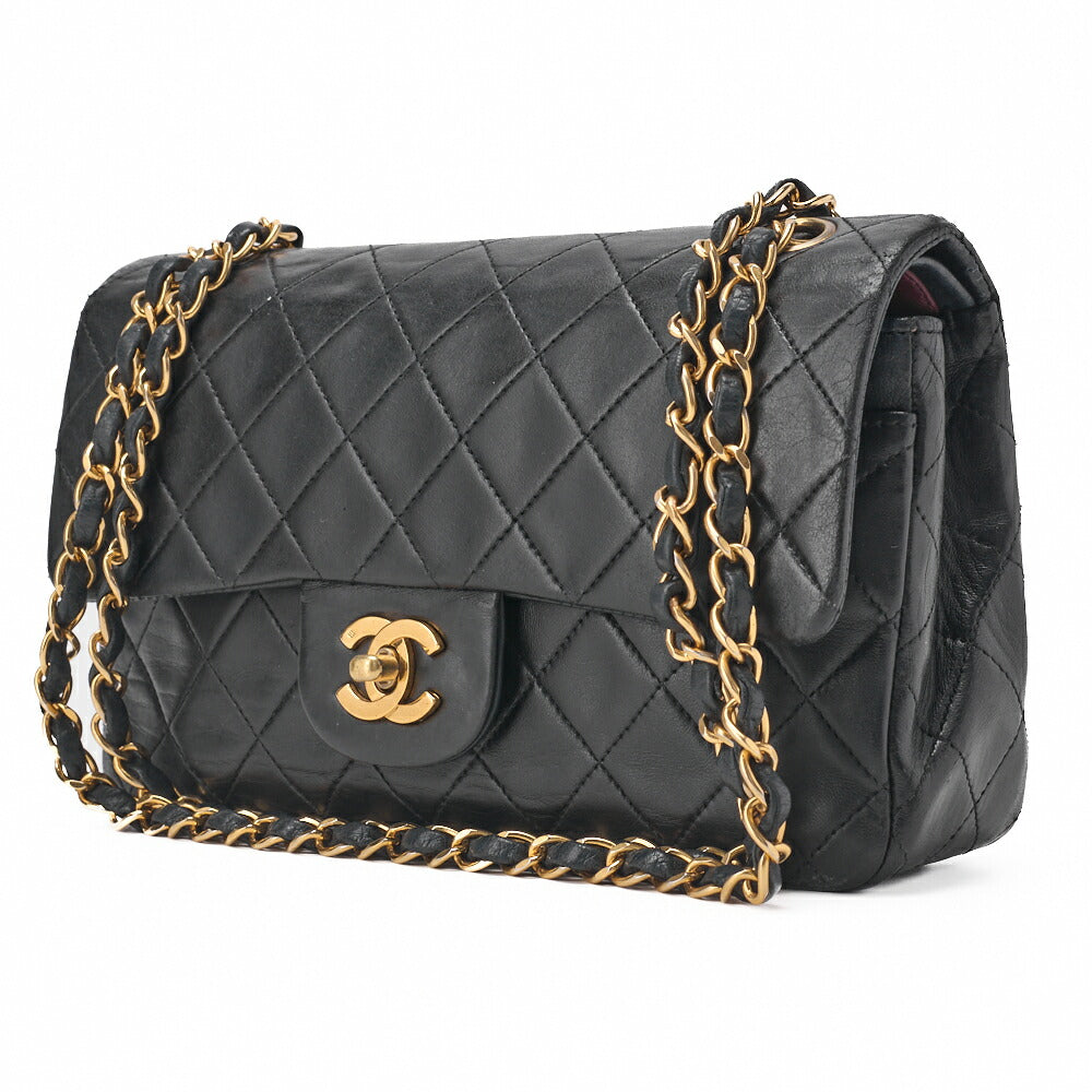 CHANEL Shoulder Bag Matelasse 23 Double Flap Chain Lambskin Black Gold-Tone Hardware Pre-Owned - Vintage La Charme