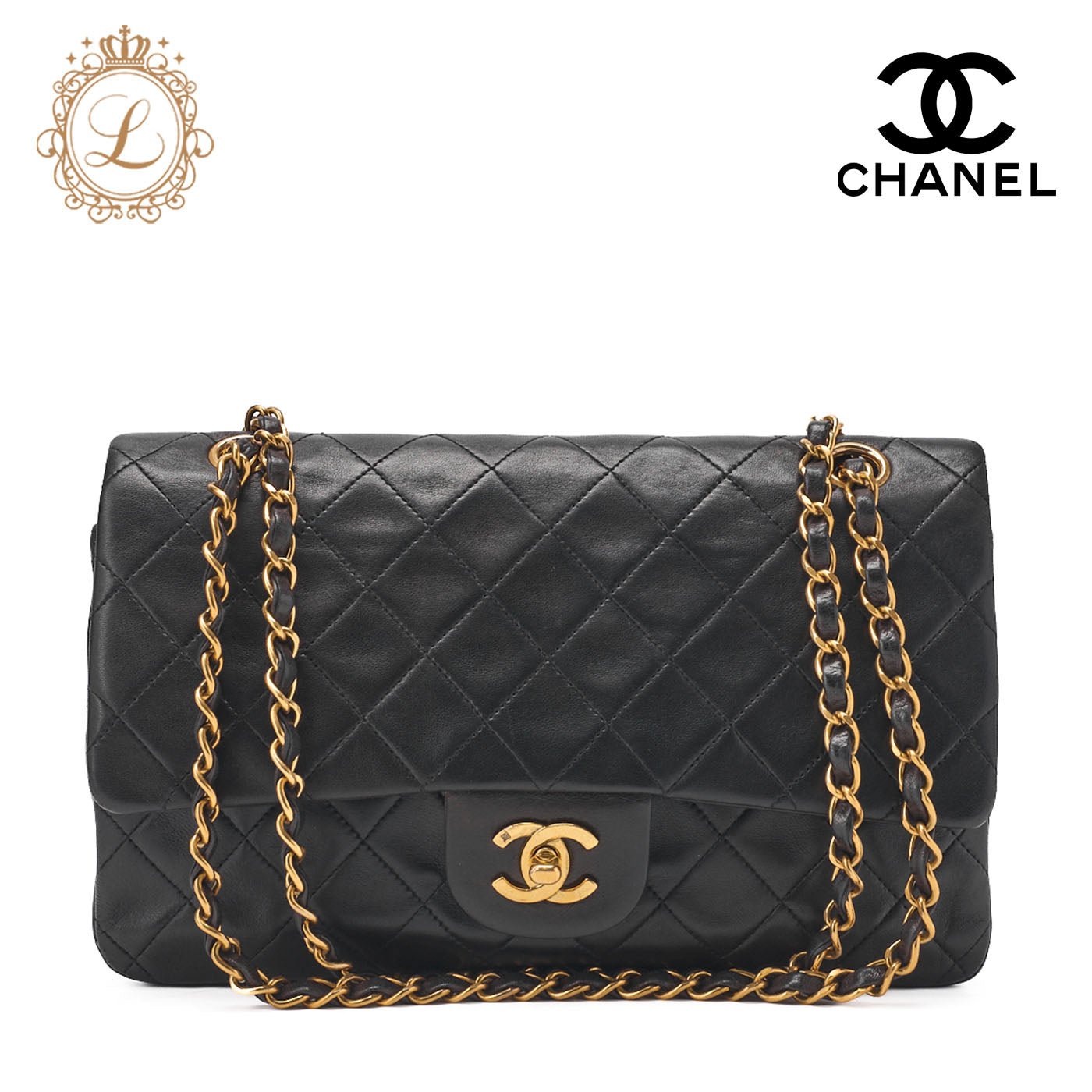 CHANEL Chain Shoulder Bag Matelasse Double Flap Lambskin Black Gold-Tone Hardware Pre-Owned - Vintage La Charme