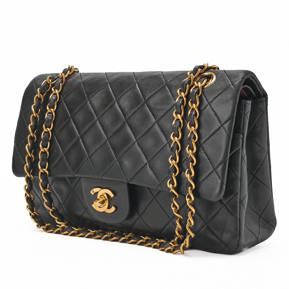 CHANEL Chain Shoulder Bag Matelasse Double Flap Lambskin Black Gold-Tone Hardware Pre-Owned - Vintage La Charme