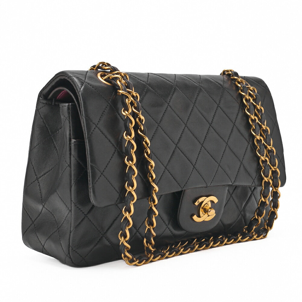 CHANEL Chain Shoulder Bag Matelasse Double Flap Lambskin Black Gold-Tone Hardware Pre-Owned - Vintage La Charme