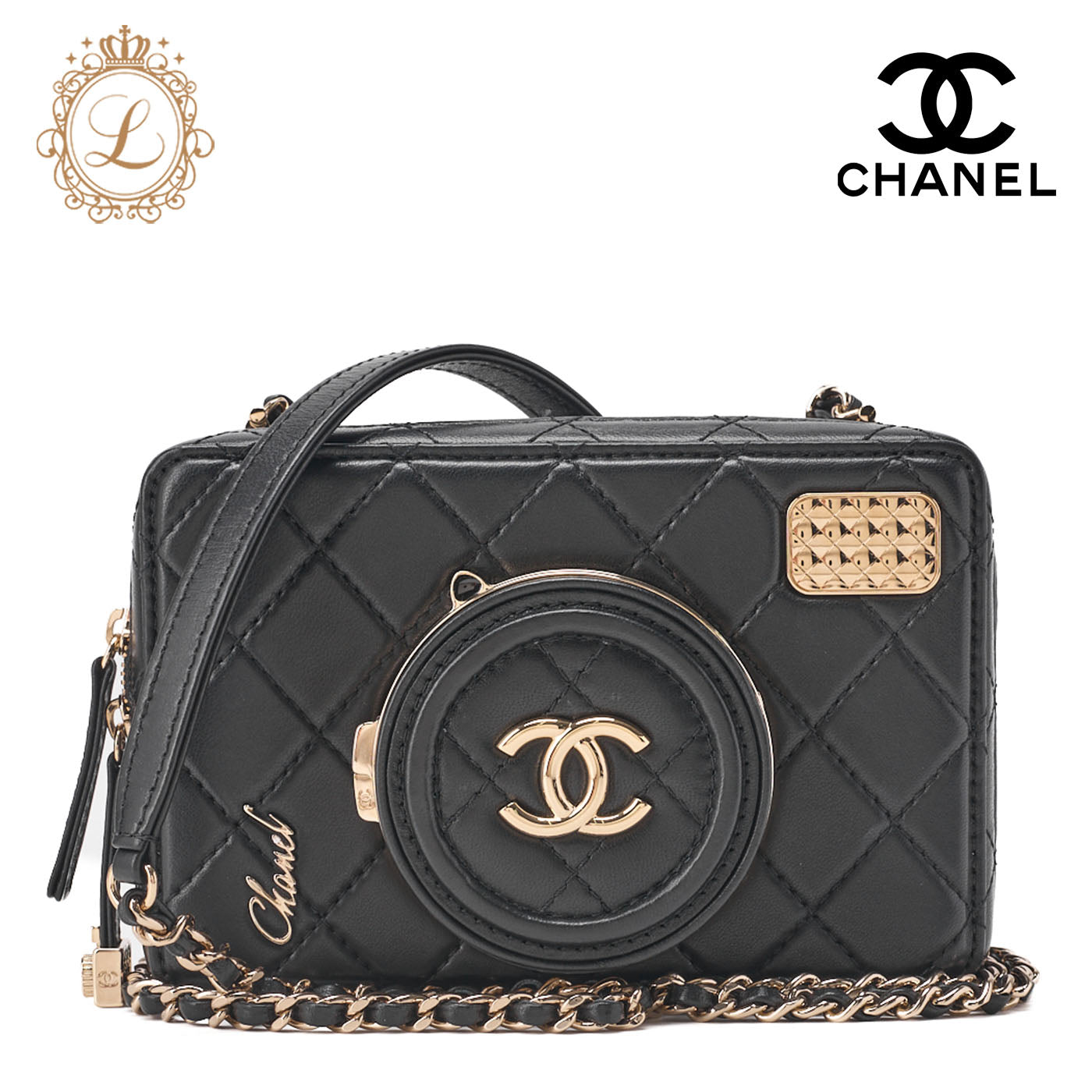 CHANEL Chain Shoulder Bag Matelasse Camera Bag Lambskin Black Gold-Tone Hardware Pre-Owned - Vintage La Charme