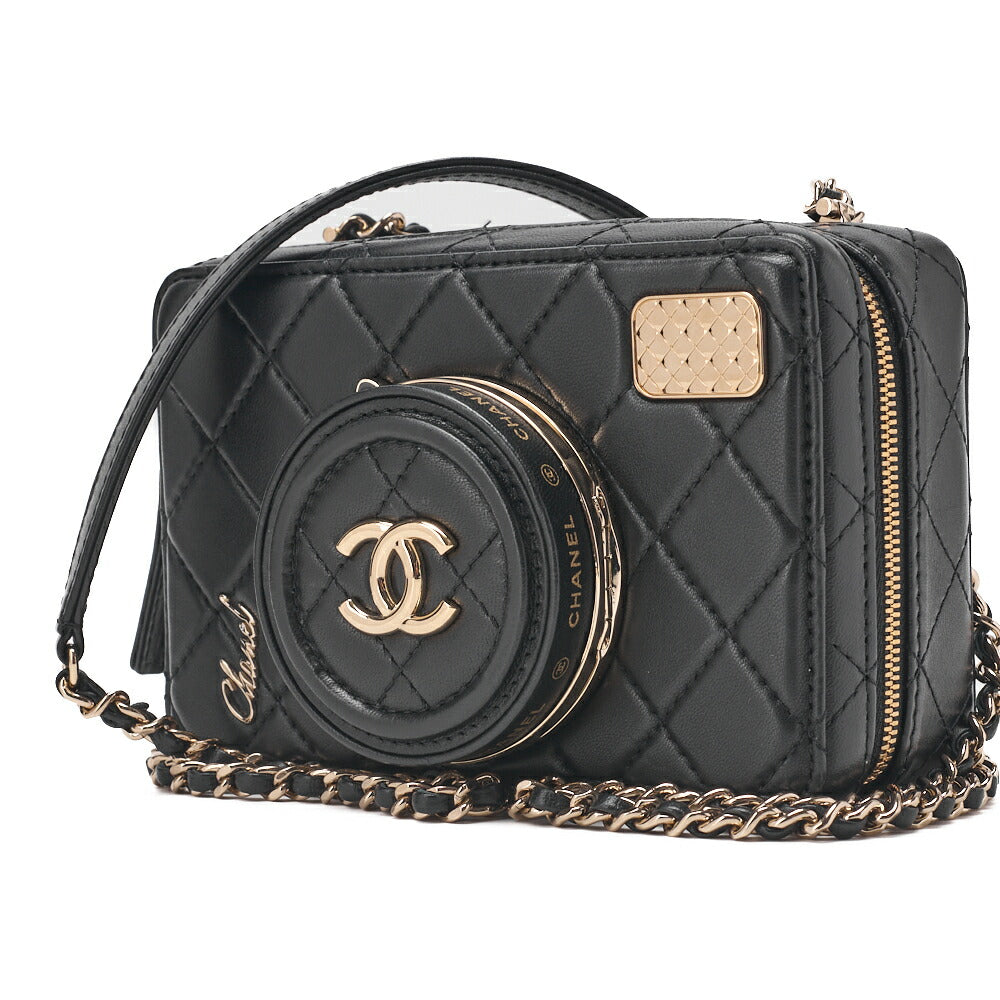CHANEL Chain Shoulder Bag Matelasse Camera Bag Lambskin Black Gold-Tone Hardware Pre-Owned - Vintage La Charme