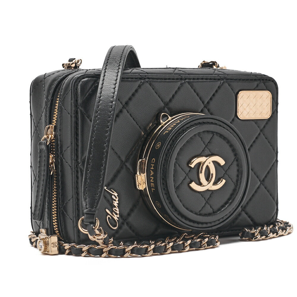 CHANEL Chain Shoulder Bag Matelasse Camera Bag Lambskin Black Gold-Tone Hardware Pre-Owned - Vintage La Charme