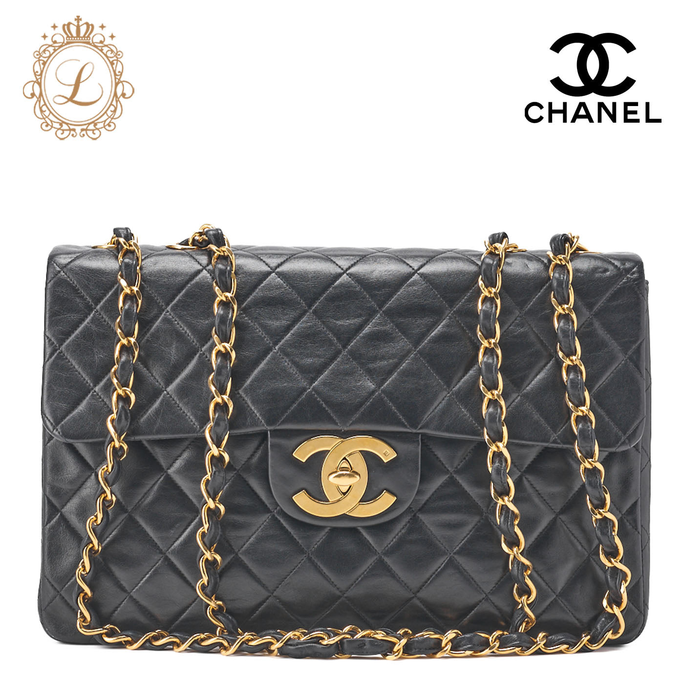 CHANEL Chain Shoulder Bag Big Matelasse Lambskin Black Gold-Tone Hardware Pre-Owned - Vintage La Charme