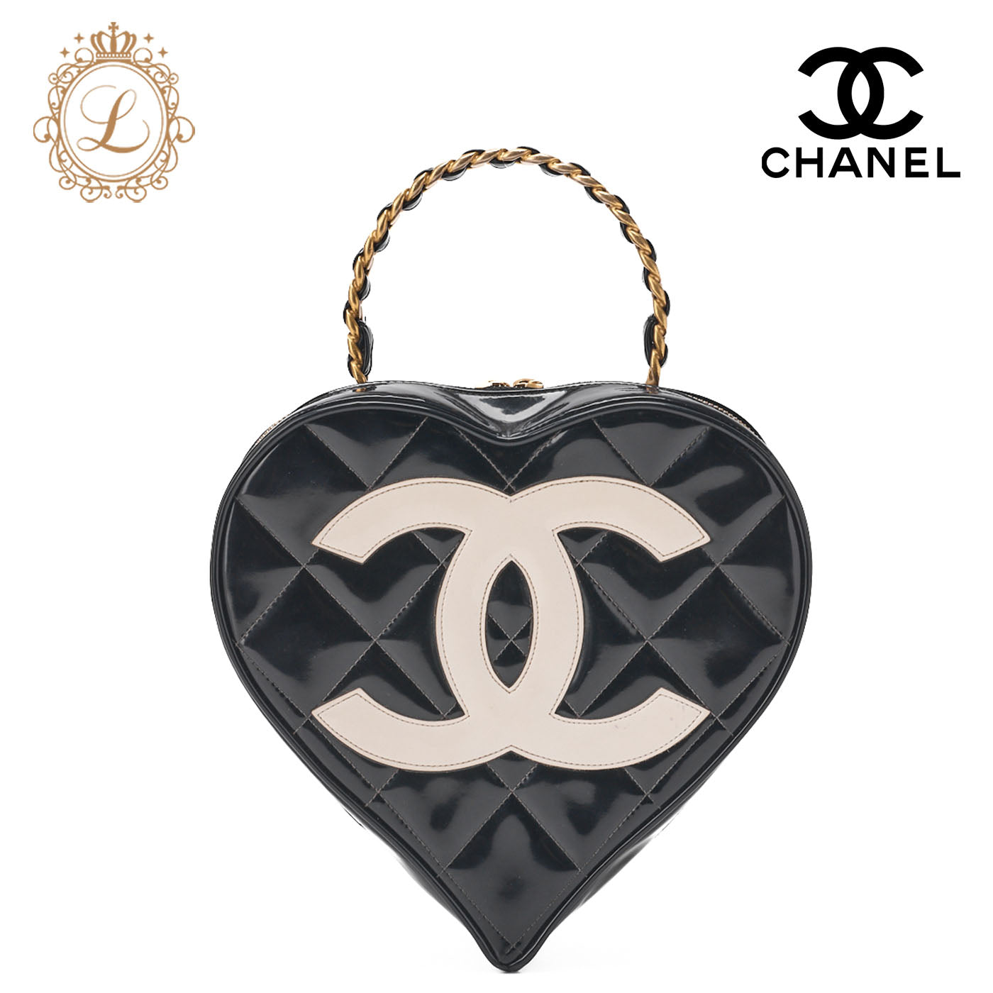 CHANEL Handbag Matelasse Coco Mark Heart Canvas Black Gold-Tone Hardware Pre-Owned - Vintage La Charme