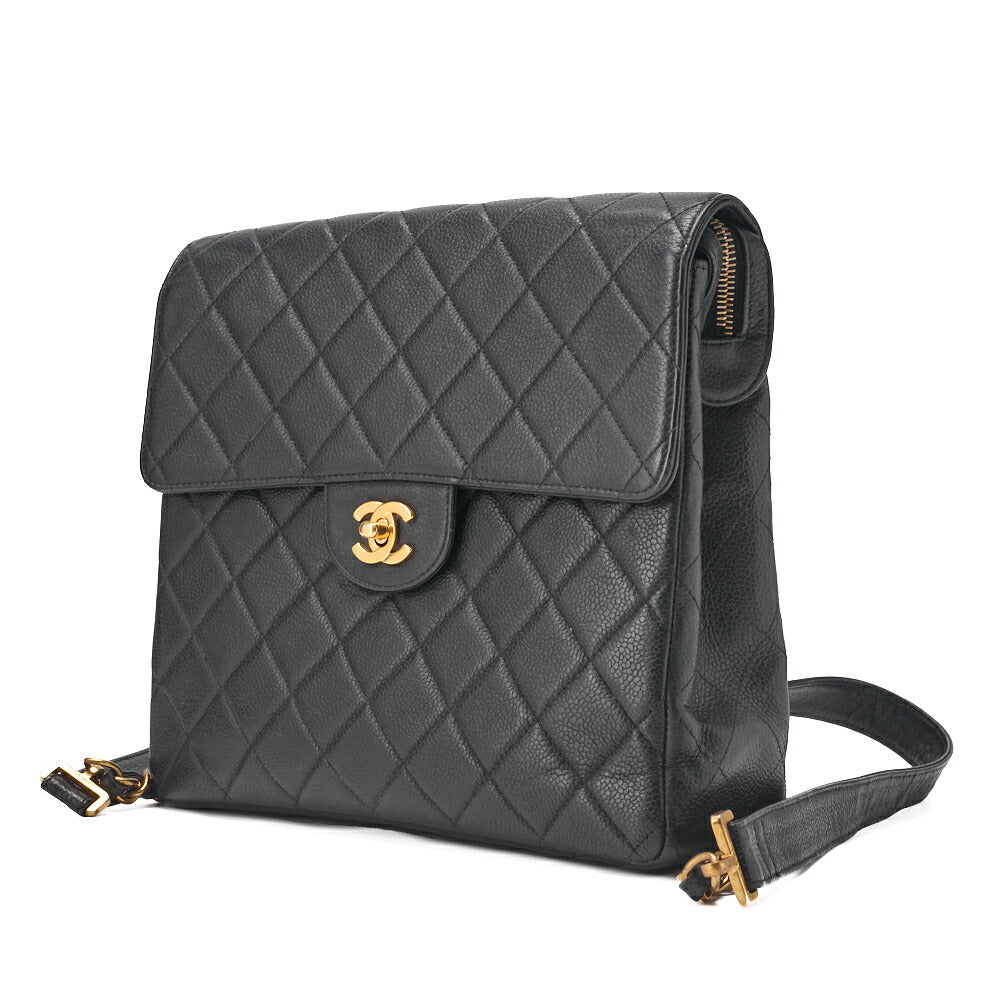 CHANEL Chain Backpack Bag, Matelasse, Turn Lock, Caviar Skin, Black, Gold-Tone Hardware, Pre-Owned - Vintage La Charme