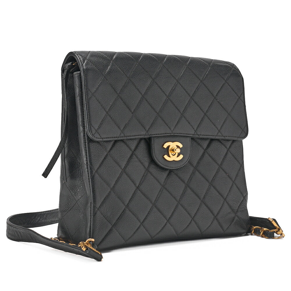 CHANEL Chain Backpack Bag, Matelasse, Turn Lock, Caviar Skin, Black, Gold-Tone Hardware, Pre-Owned - Vintage La Charme
