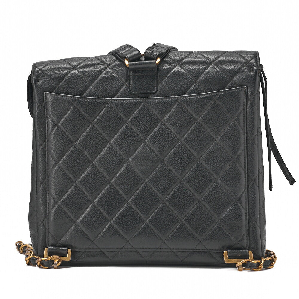 CHANEL Chain Backpack Bag, Matelasse, Turn Lock, Caviar Skin, Black, Gold-Tone Hardware, Pre-Owned - Vintage La Charme