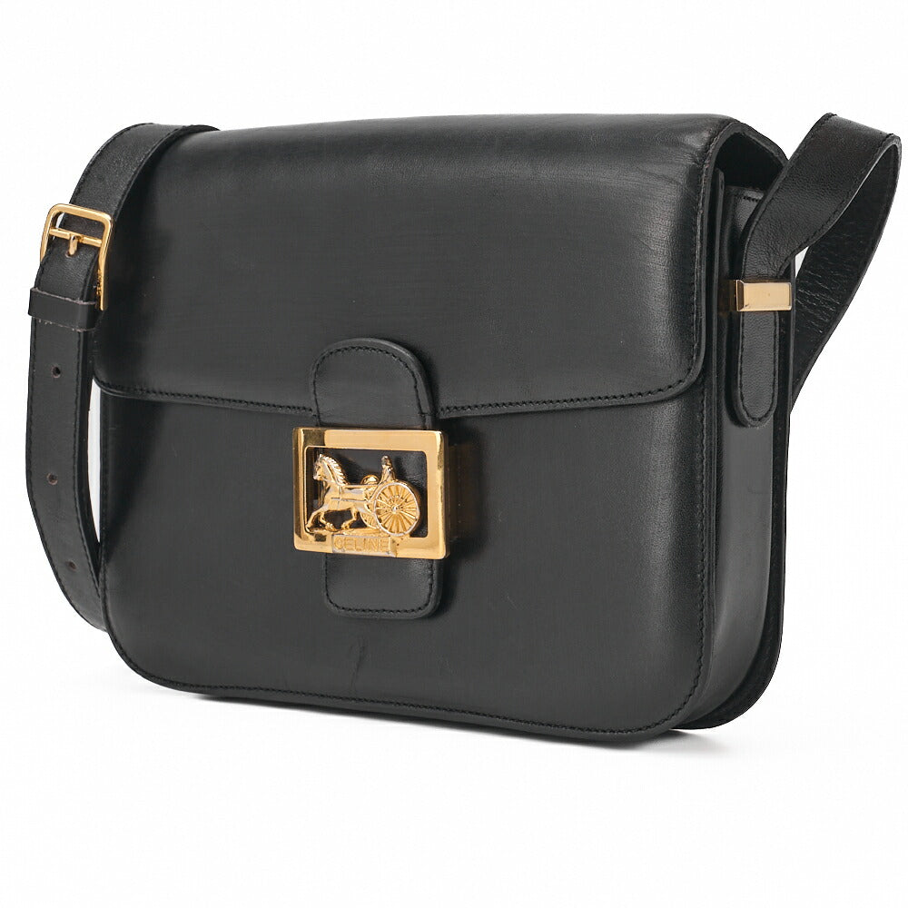 CELINE Shoulder Bag Carriage Calfskin Black Gold-Tone Hardware Pre-Owned - Vintage La Charme