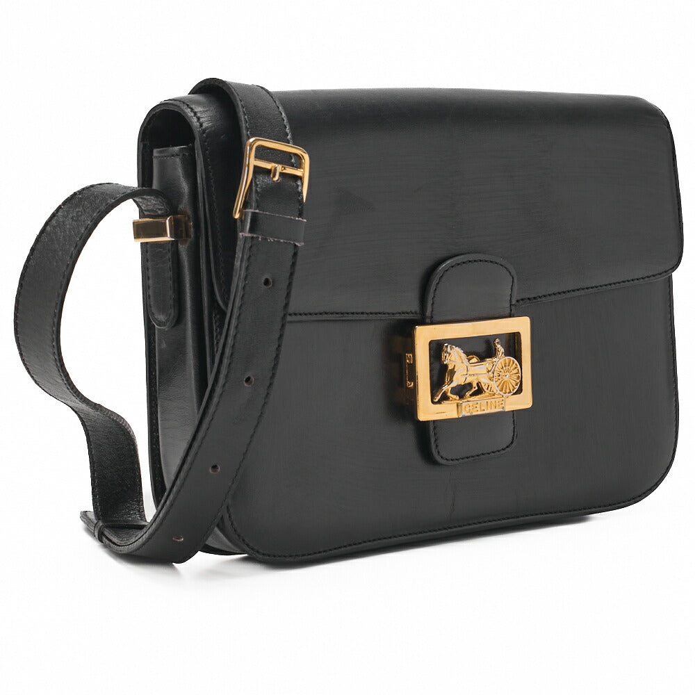 CELINE Shoulder Bag Carriage Calfskin Black Gold-Tone Hardware Pre-Owned - Vintage La Charme