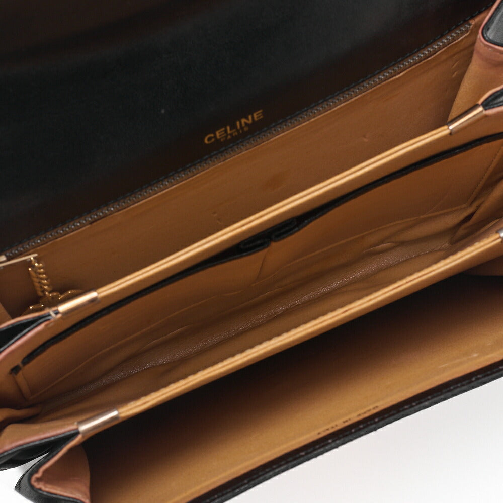 CELINE Shoulder Bag Carriage Calfskin Black Gold-Tone Hardware Pre-Owned - Vintage La Charme