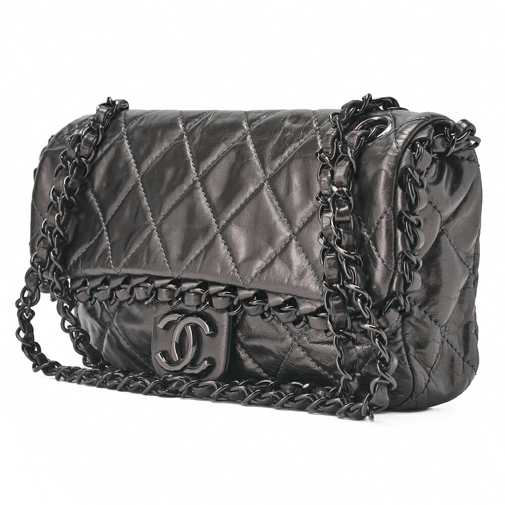 CHANEL Shoulder Bag, Matelasse, Vintage Calf, Black, Black Metal Hardware, Pre-Owned - Vintage La Charme
