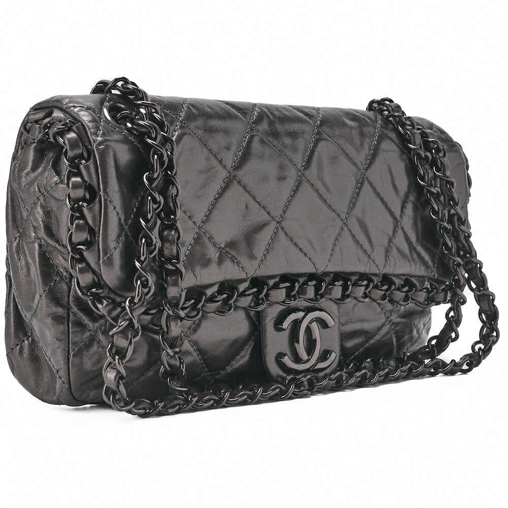 CHANEL Shoulder Bag, Matelasse, Vintage Calf, Black, Black Metal Hardware, Pre-Owned - Vintage La Charme