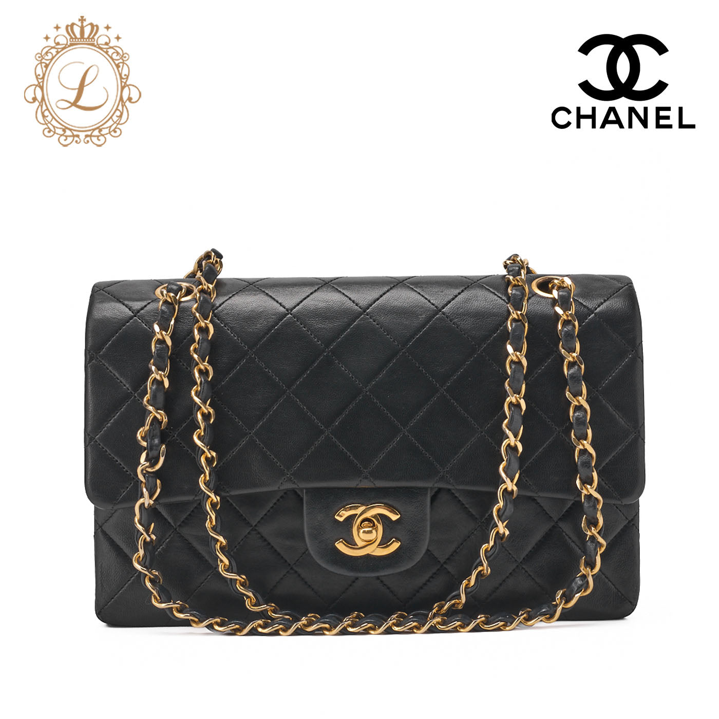 CHANEL Chain Shoulder Bag Matelasse Double Flap Lambskin Black Gold-Tone Hardware Pre-Owned - Vintage La Charme