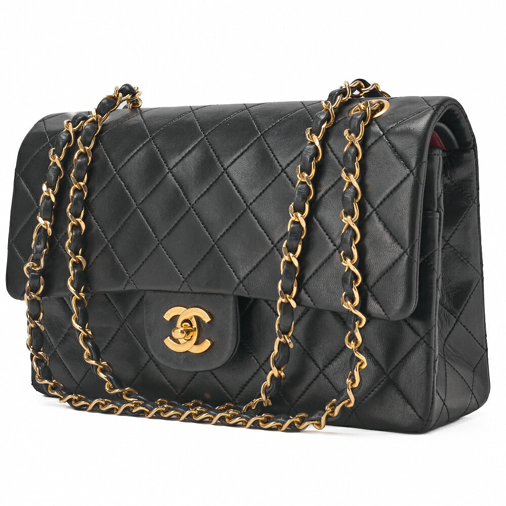 CHANEL Chain Shoulder Bag Matelasse Double Flap Lambskin Black Gold-Tone Hardware Pre-Owned - Vintage La Charme