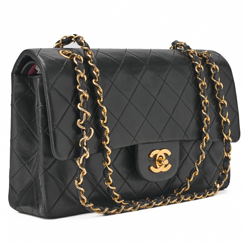 CHANEL Chain Shoulder Bag Matelasse Double Flap Lambskin Black Gold-Tone Hardware Pre-Owned - Vintage La Charme