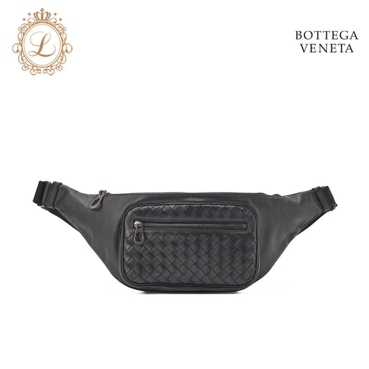 Bottega Veneta Messenger Bag Waist Pouch Intrecciato Lambskin Black Gold-Tone Hardware Pre-Owned - Vintage La Charme