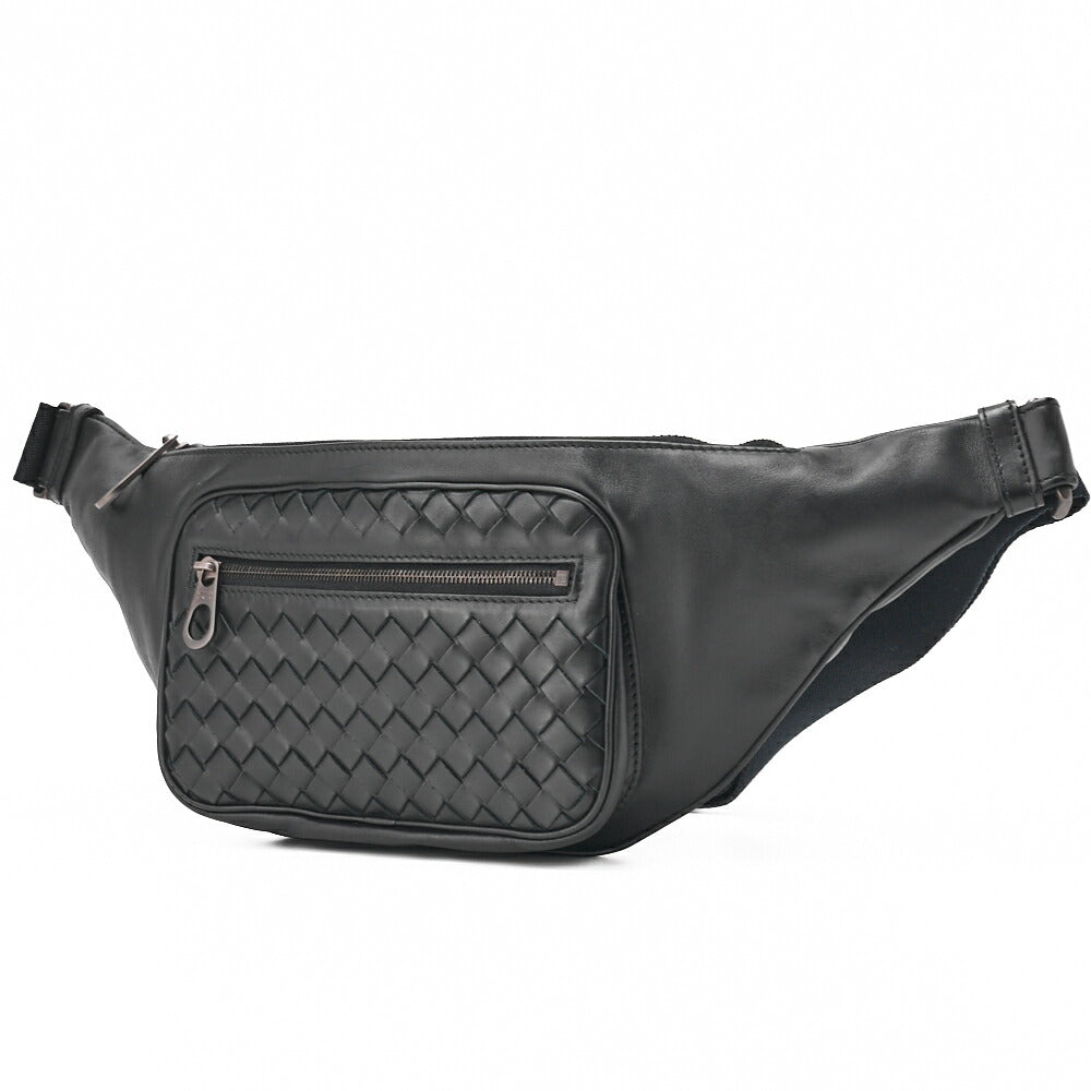 Bottega Veneta Messenger Bag Waist Pouch Intrecciato Lambskin Black Gold-Tone Hardware Pre-Owned - Vintage La Charme