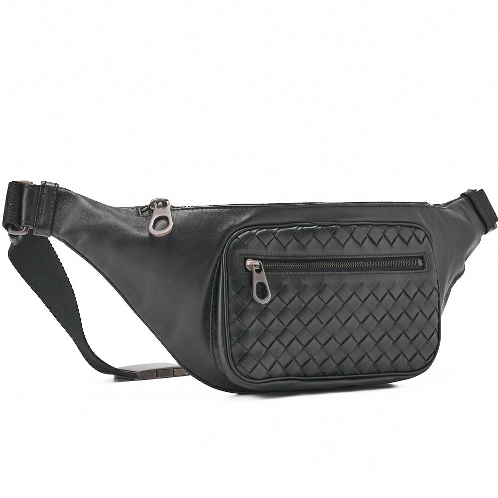 Bottega Veneta Messenger Bag Waist Pouch Intrecciato Lambskin Black Gold-Tone Hardware Pre-Owned - Vintage La Charme