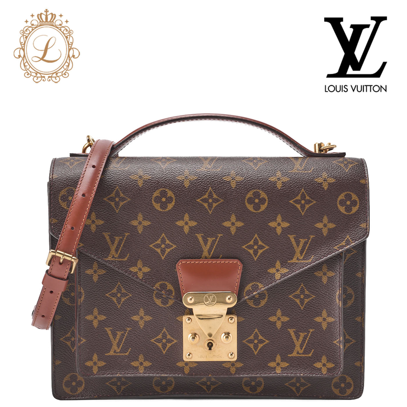 Louis Vuitton Handbag Monceau Monogram Canvas Brown Gold-Tone Hardware Pre-Owned - Vintage La Charme