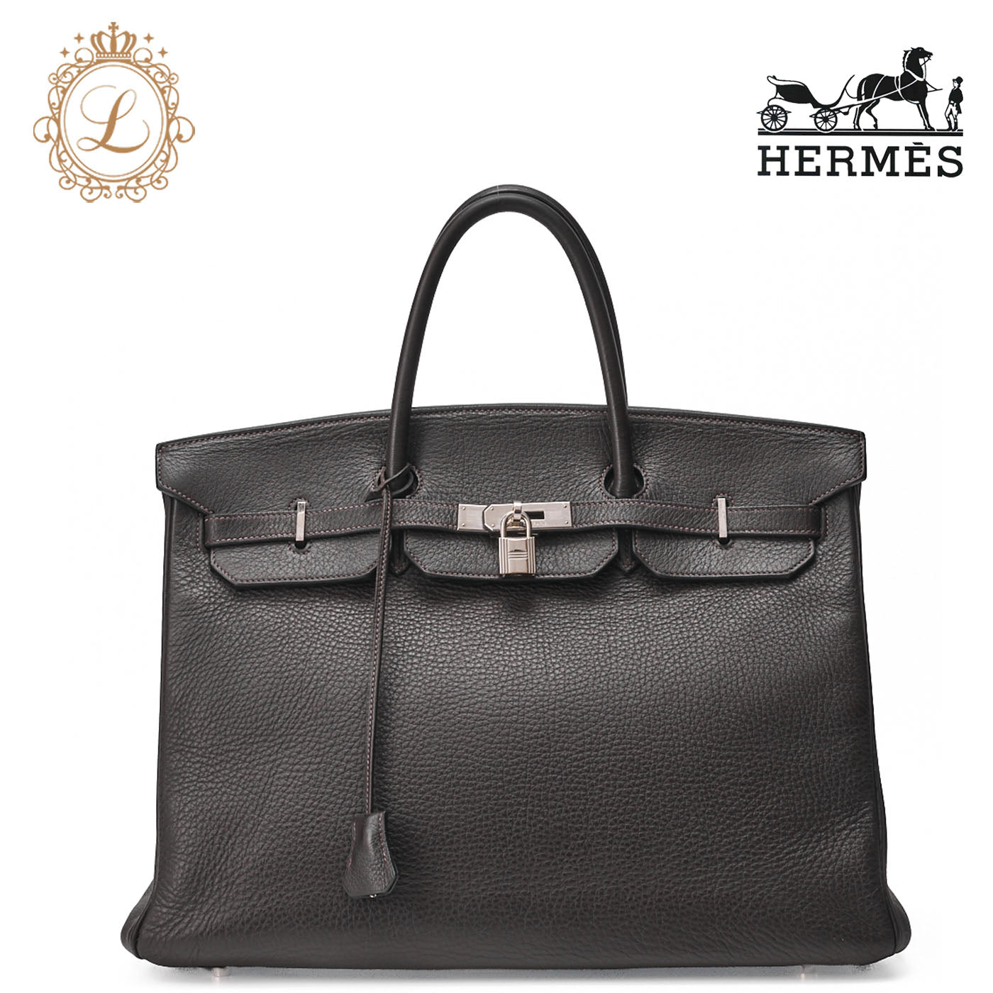 Hermes Birkin 40 Handbag Tryon Clemence Brown Silver-Tone Hardware Pre-Owned - Vintage La Charme
