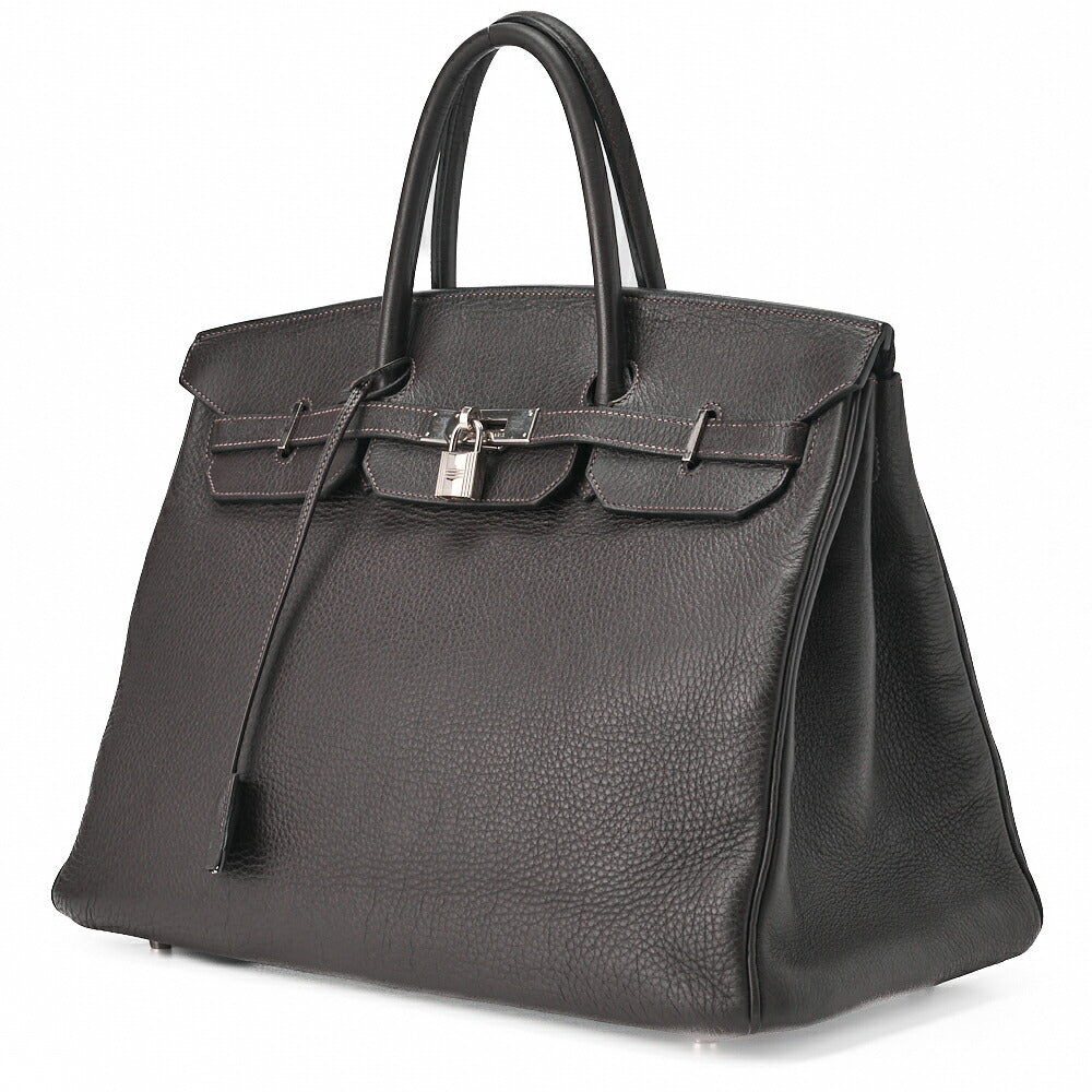 Hermes Birkin 40 Handbag Tryon Clemence Brown Silver-Tone Hardware Pre-Owned - Vintage La Charme