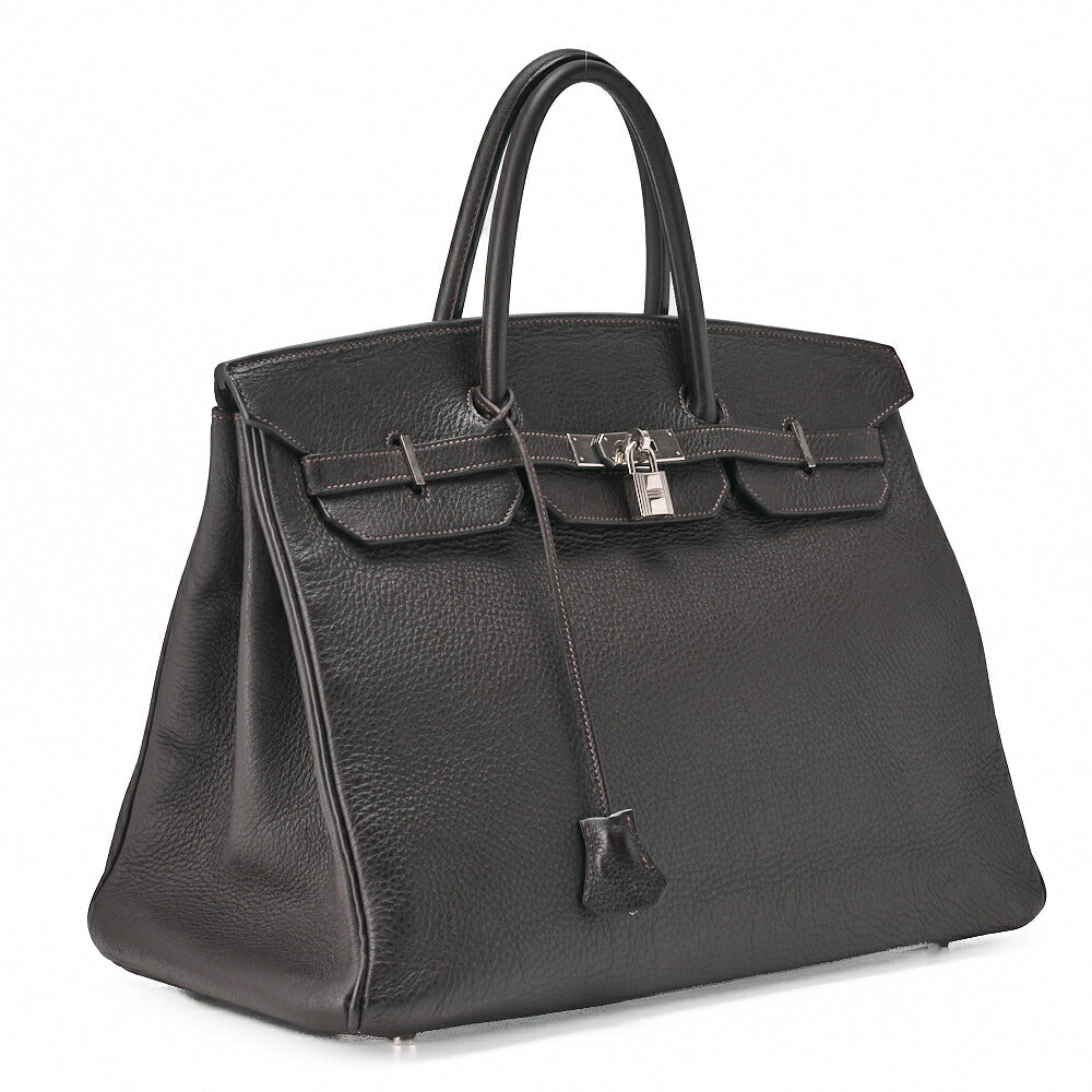 Hermes Birkin 40 Handbag Tryon Clemence Brown Silver-Tone Hardware Pre-Owned - Vintage La Charme