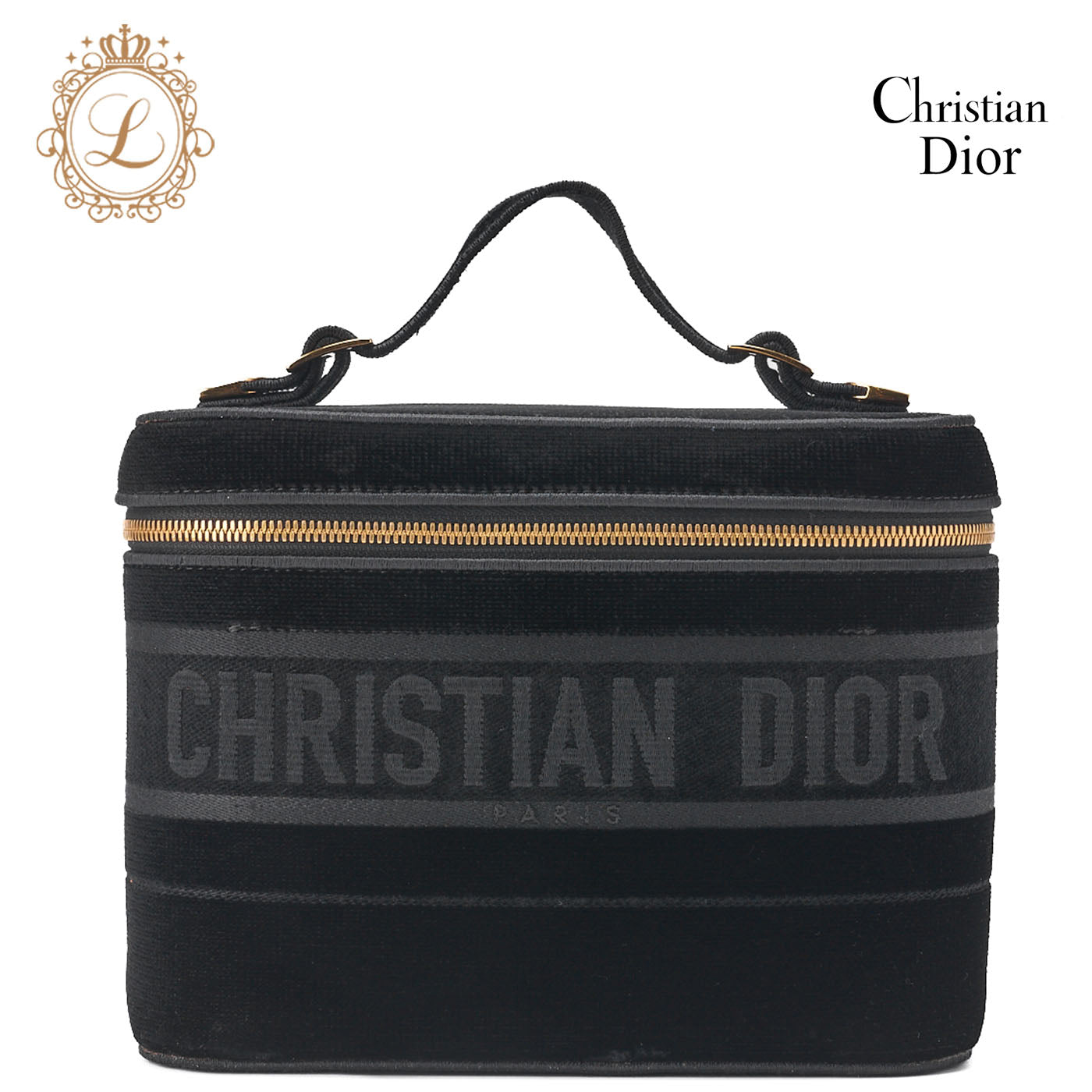 Dior Handbag Vanity Velour Black Gold-Tone Hardware Pre-Owned - Vintage La Charme
