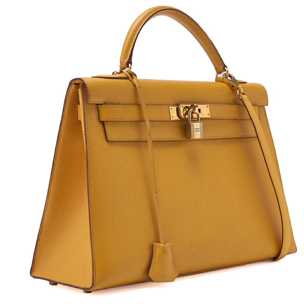 HERMES Kelly 32 Handbag, Kushbel Yellow, Gold-Tone Hardware, Pre-Owned - Vintage La Charme