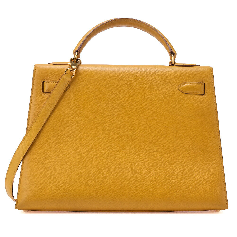 HERMES Kelly 32 Handbag, Kushbel Yellow, Gold-Tone Hardware, Pre-Owned - Vintage La Charme