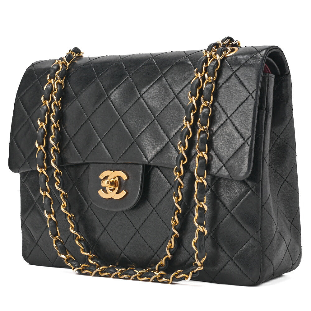 CHANEL Shoulder Bag Matelasse Double Flap Vertical Chain Lambskin Black Gold-Tone Hardware Pre-Owned - Vintage La Charme