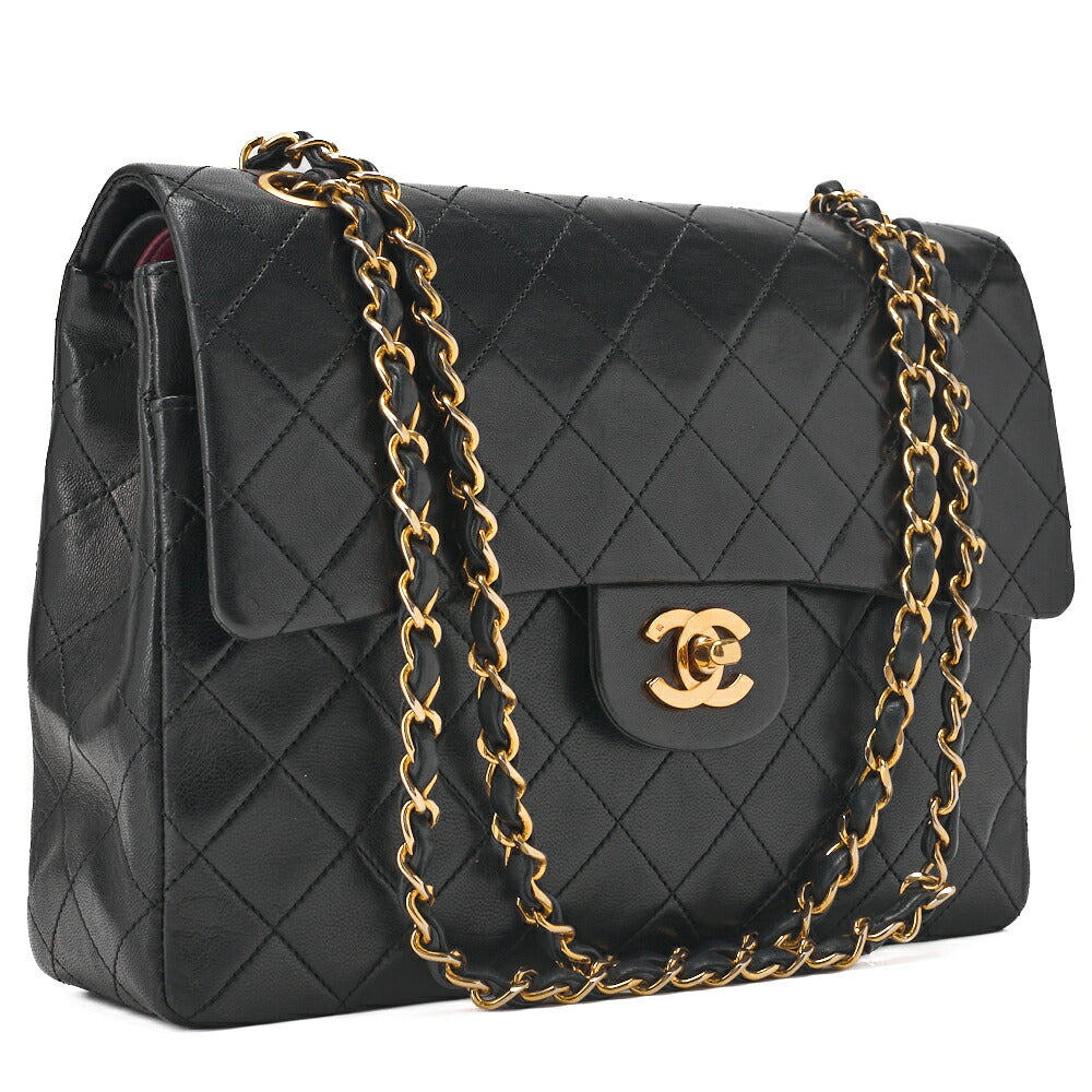 CHANEL Shoulder Bag Matelasse Double Flap Vertical Chain Lambskin Black Gold-Tone Hardware Pre-Owned - Vintage La Charme