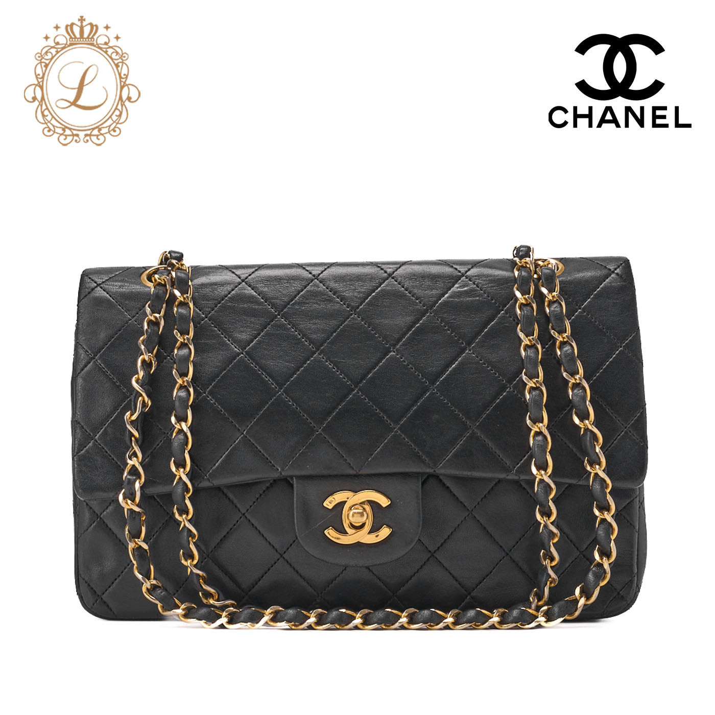 CHANEL Chain Shoulder Bag Matelasse Double Flap Lambskin Black Gold-Tone Hardware Pre-Owned - Vintage La Charme